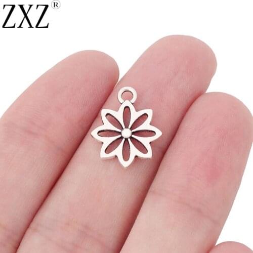 ZXZ 50pcs Tibetan Silver Flower Charms Pendants Beads for Necklace Bracelet Earring DIY Jewelry Making Findings 18x15mm