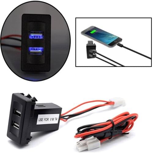 2.1A Car Dual USB Port Charger Relay Phone Socket W/ Wire For VW Volkswagen T4 Models