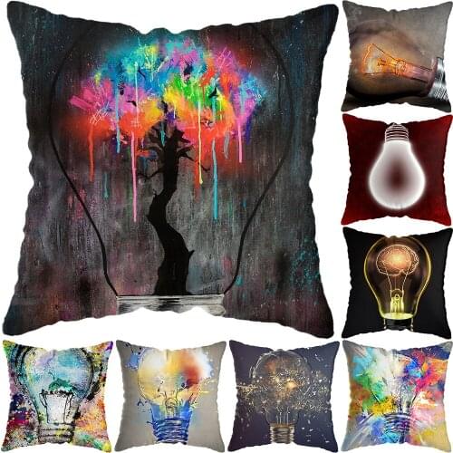 45x45cm Light Bulb Graffiti Pillowcase Pillowslip Pillow Cover Home Decoration Sofa Decoration For Bed Throw