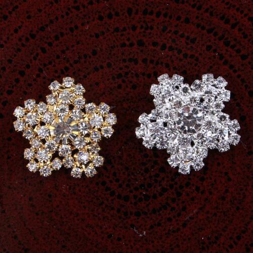 50pcs/lot 20MM 2 Colors metal Flatback Starburst Rhinestone Button For Wedding Dress Bling Snow Alloy Button For Embellishment
