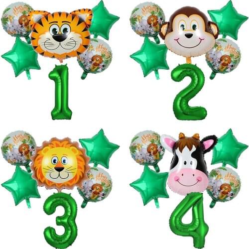 6pcs/lot Jungle Safari Party Balloons Birthday Party Decorations Number Balloons Aniaml Forest Baby Shower Jungle Party Supplies
