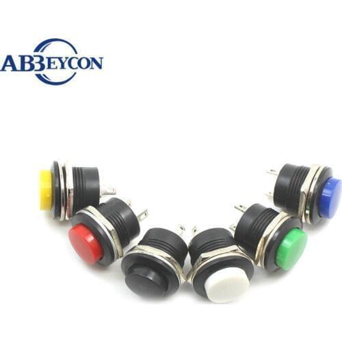 6PCS R13-507,Momentary,2 Pin,Mini Round Push Button Switch,Self-Reset,Electrical Equipment,16MM Panel Hole,3A 250VAC/6A 125VAC