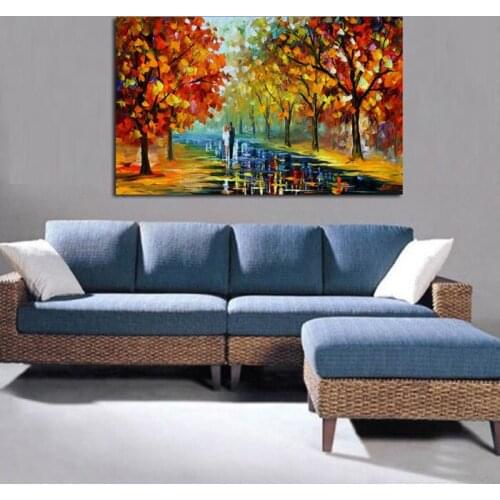 Free shipping Abstract Colourful Autumn Scenery Knife Oil Painting On Canvas Walking in the Scenery Picture Wall Art Home Decor