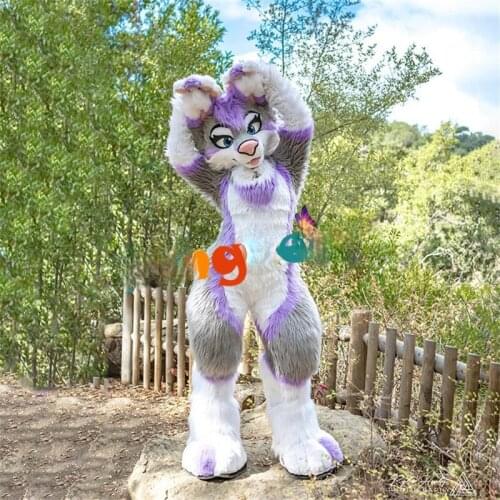 Long Furry Husky Dog Mascot Costume Cosplay Furry Suits Party Game Fursuit Cartoon Dress Outfits Carnival Halloween Ad Apparel