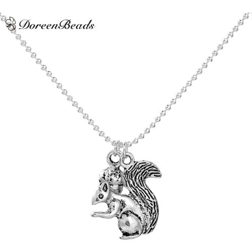 DoreenBeads Handmade Necklace Silver color & silver color Acorn Squirrel 47cm(18 4/8") long, 1 Piece