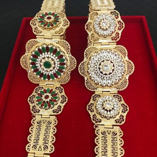 Elegant Round Resin Crystal Belt Jewelry Hollow Flower Wedding Waist Chain Ethnic Style Dress waisrband