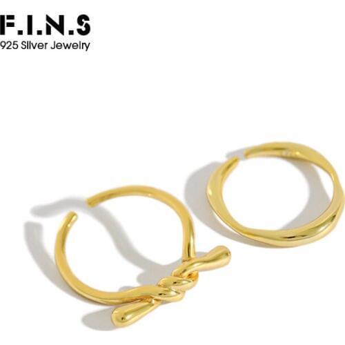 F.I.N.S Korean S925 Sterling Silver Ring INS Two-tones Simple Twist Wave Irregular Slim Female Ring Opening Rings for Decoration