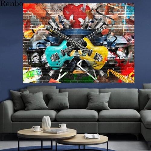 Graffiti Street Wall Art Guitar Music Art diamond Painting Classic embroidery For Living Room Modern Abstract Art Painting decor