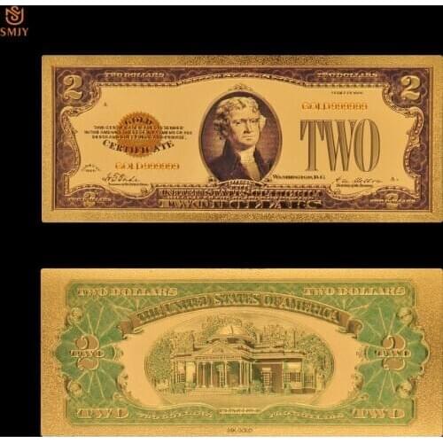 24k Gold Banknote US 2 Dollar Money Replica Fake Currency Paper Money Collection And Souvenir Money Gifts