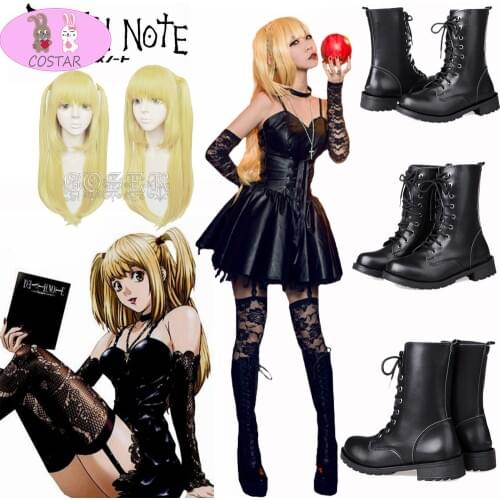 Anime Death Note Misa Amane Cosplay Costumes Imitation Leather Sexy Tube Tops Lace Black Dress Uniform Outfit Amane Misa Costume