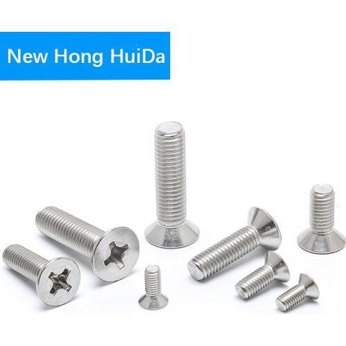 10pcs 2-56 4-40 6-32 8-32 10-24 Phillips Cross Flat Head Machine Screw Countersunk Bolt 304 Stainless Steel