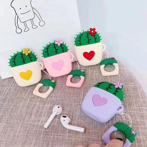 Love Model Cactus Wireless Bluetooth Earphone Charging Box Protective Case For Airpods 1/2 3D Cartoon Silicone Soft Cover Coque