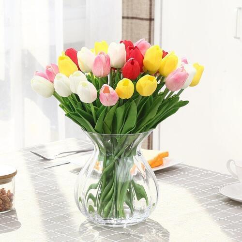 11PCS/LOT pu mini tulip flower real touch wedding Lily flower bouquet artificial silk flowers for home party decoration