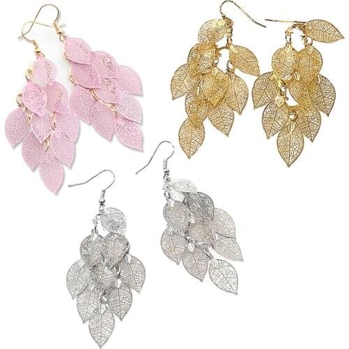 Fashion Vintage Leaf Drop Earrings Colorful Feather Pendant Tassel For Women Elegant Party Boho Earrings Accessories Jewelry