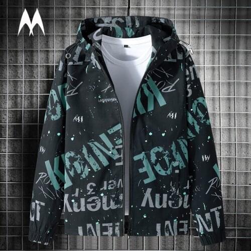 Trend Print Jacket Men 2021 Spring Casual Jackets Hooded Coat Autumn Fashion Letter Printing Zipper Cardigan Mens Plus Size 5XL