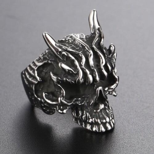 Gothic Black Asura Skull Ring Men Boys Stainless Steel Skull Biker Ring Male Heavy Metal Punk Goth Jewelry Gift