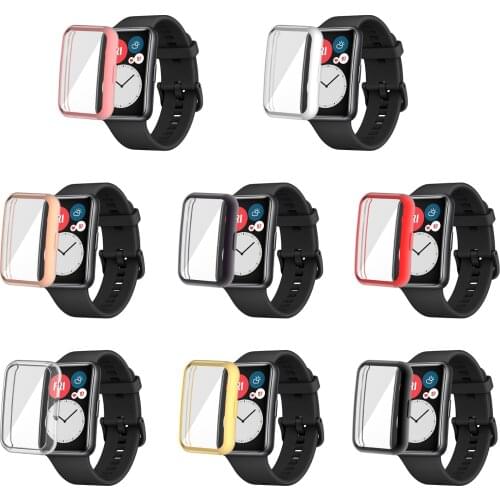 TPU Soft Full Screen Glass Protector Case Shell Edge Frame For Huawei Watch Fit Strap Band Protective Bumper Cover Accessories