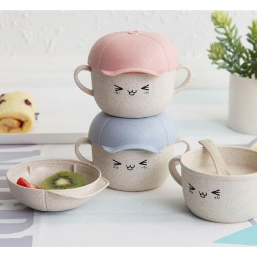400ml Baby Feeding Food Tableware Cartoon Rabbit Kids Dishes Baby Eating Dinnerware Sets Anti-hot Baby Training Bowl Spoon