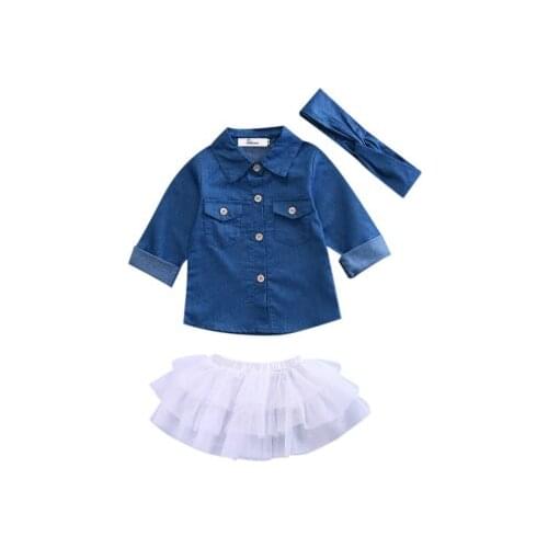 2017 New Summer Kids Toddlers Girls Long Sleeve Denim+Shorts+Headband 3pcs 1-5Yr