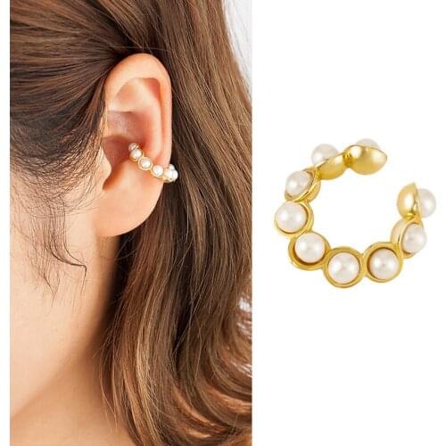 New pearl ear clip without ear hole retro minority Earrings Fashion Circle Earbone clip ear hook