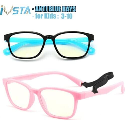 IVSTA anti Blue Light Glasses Computer for Kids Glasses anti blue rays Blocking Gaming TR90 Silicone with Strap Prescription