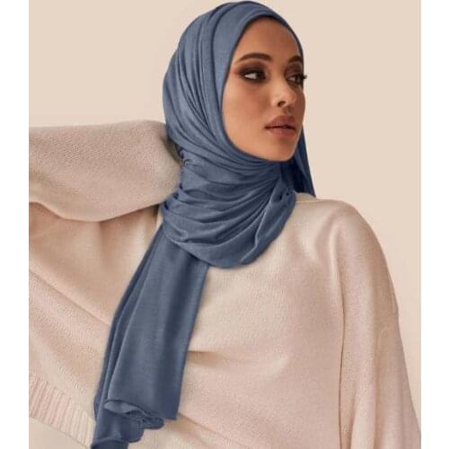H1370 Plain elastic modal jersey cotton long scarf soft islamic hijab arabic headwrap rectangular headcover