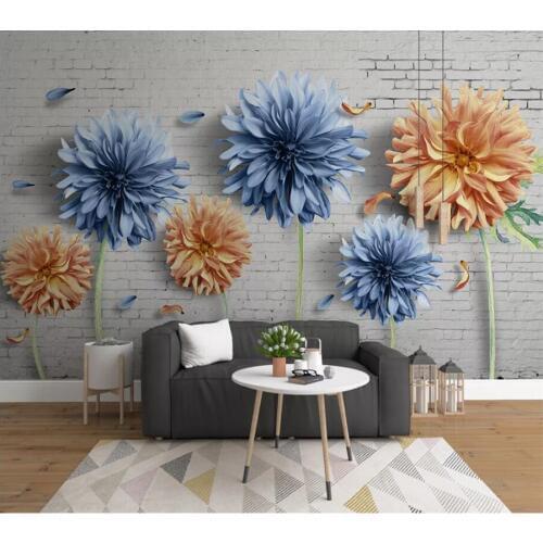 Wellyu Custom wallpaper now simple 3d обои chrysanthemum brick wall nostalgic floral background wall papers home decor wallpaper