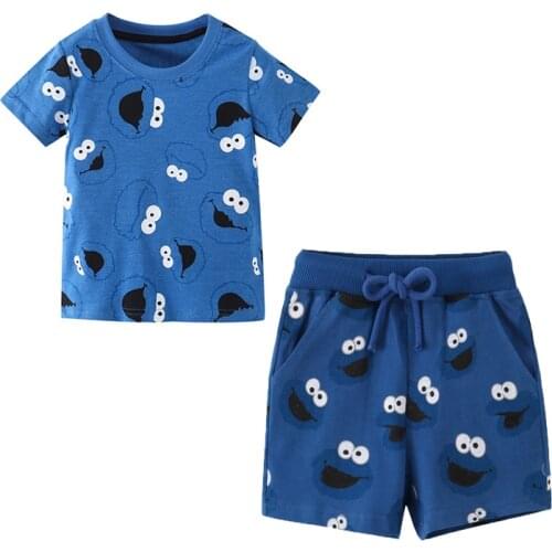 Jumping Meters New Summer Clothing Sets Cotton Tops + Shorts Set For Boys Girls Wear Short Sleeve Suits Children Clothes Outfits