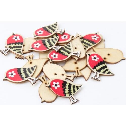 Button accessories for clothes Mix Color Cartoon Cute Bird Wooden Buttons Botones Handmade Accessories Decoration 31x27mm 20pcs