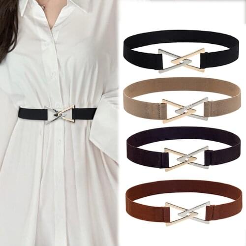 Wax Rope Lady Wide Belt Elegant Women Lady Wide Elastic Knitted Belt triangle Buckle Waist Stretch Elastic Belt Female Waistband