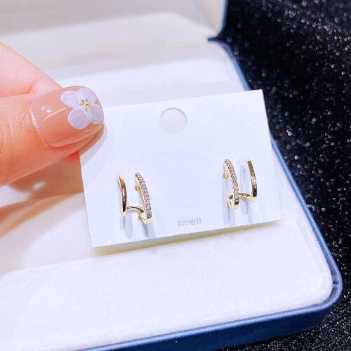 Exquisite CZ Crystal Geometric Earrings Gold Color Cubic Zirconia Stud Earrings for Women Gift Jewelry