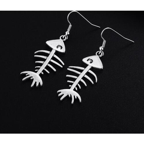 Trendy Vintage Fish Bone Shape Dangle Earrings for Women Girl Retro Drop Earrings Cute Small Object Earring Jewelry Bijoux