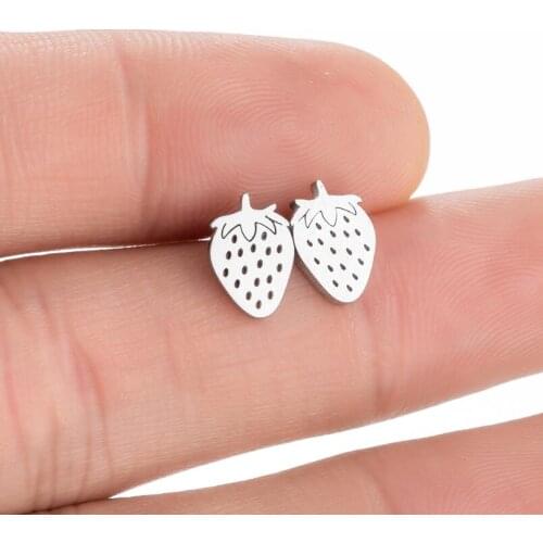 Cute Fruit Petite Strawberry Stud Earrings for Temperament Women Stainless Steel Sweet Pineapple Earring Jewelry Party Gift