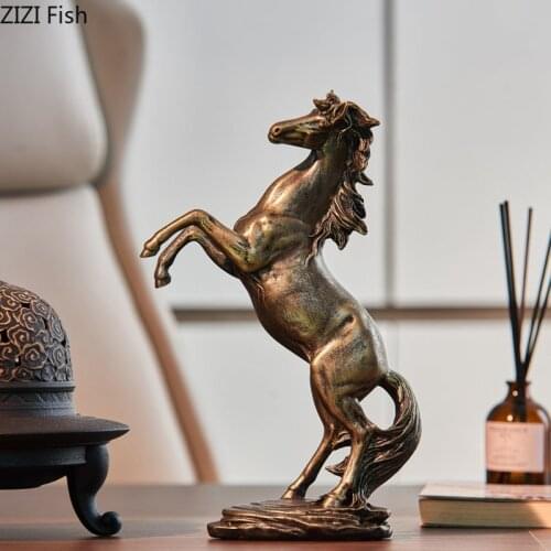 Imitation Copper Horse Statue Retro Animal Resin Figurines Desk Decor Crafts Ornaments Steed Sculpture Vintage Home Decor
