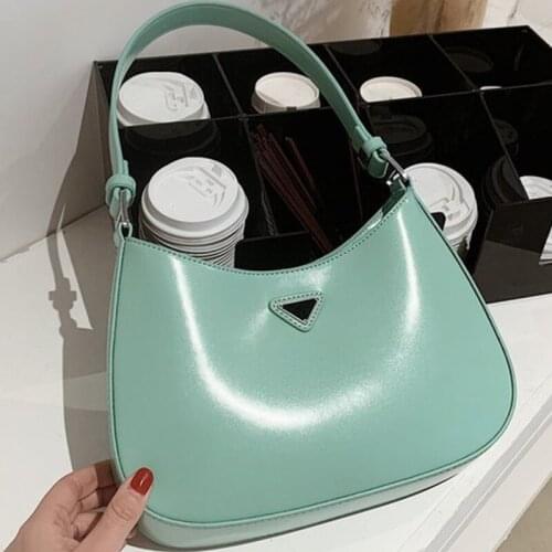 Solid Color PU Leather Shoulder Underarm Bags for Women 2021 Summer Simple Style Womens Handbags and Purses Female Travel Totes
