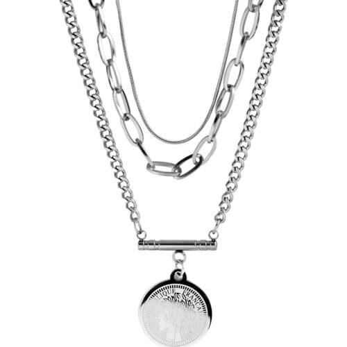 316L stainless steel tri-ply wearing Indian head detachable necklace Internet hot hipster personality couple collarbone chain