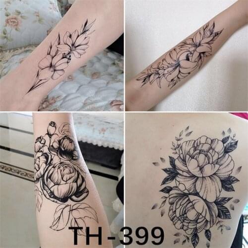 1 PC Fashion Women Girl Temporary Tattoo Sticker Black Roses Design Full Flower Arm Body Art Big Large Fake Tattoo Sticker
