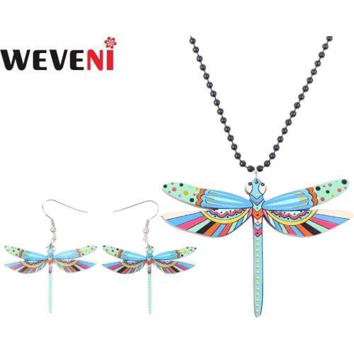 WEVENI Acrylic Print Dragonfly Jewelry Sets Necklace Earrings Hot Trendy Animal Jewelry Insect Wholesale For Women Girl