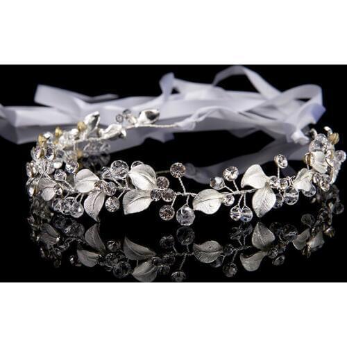 Leaves Hairband Elegant Crystal Tiara Headband Silver Color Rhinestone Bridal Accessories Womens Wedding Jewelry Hair Ornaments