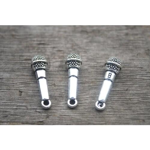 20pcs--Microphone Charms, Antique silver 3D Microphone charm Pendants 27x7mm