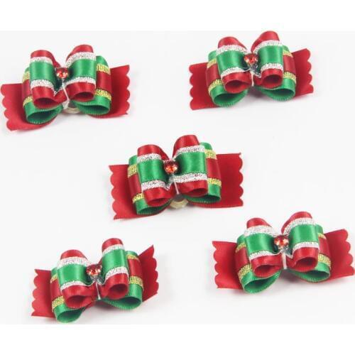 30pcs/lot Christmas Series Pet jewelry wholesale dog Teddy VIP hair rubber band head flower bow hair V1210