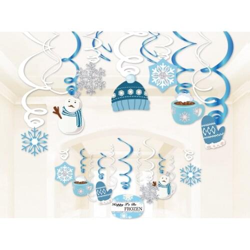 30pcs Winter Snow Ceiling Foil Spirals Merry Christmas Hanging Swirl Spirals Baby Shower Happy Frozen Snowmen Party Decorations