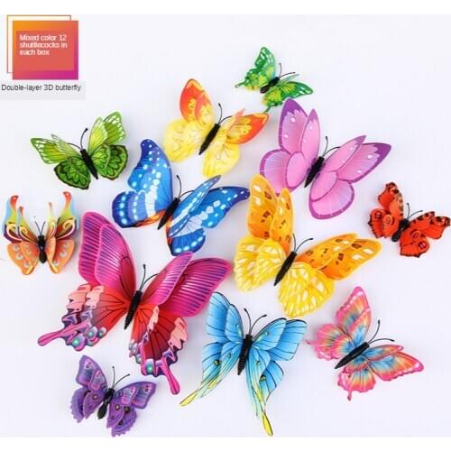 3D Stereo Double Layer Simulation Butterfly Creative Living Room Background Decoration Stickers PVC Color Butterfly Wall Sticker