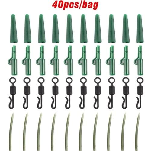 40PCS Carp Fishing Accessories Lead Clip Quick Change Swivel Tail Rubber Anti Tangle Sleeves for Carp Rigs Coarse Fishing Tackle