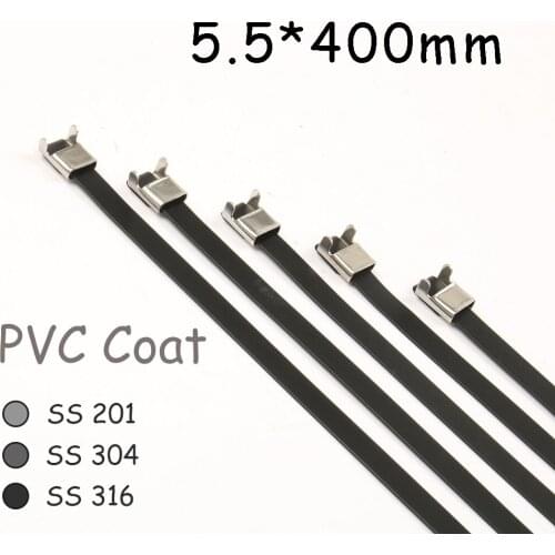 5.5*400 5.5mm 5.5x400Stainless Steel Zip PVC coating Strong Stainless Steel Grade Metal Cable Ties Zip Tie Wraps