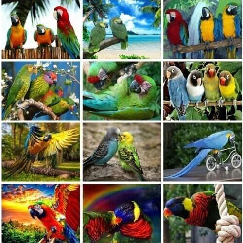 Huacan Full Drill Square Diamond Painting Parrot Embroidery Cross Stitch Animal Mosaic Wall Stickers Home Decor