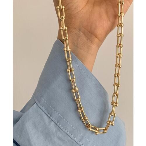 Amaiyllis 18k Gold Minimalist U-shaped Stitching Thick Chain Necklace Personality Exaggerated Necklace For Female Jewelry Gift