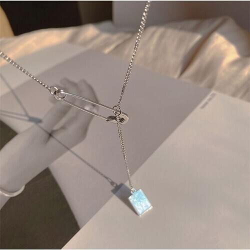 Women Fashion Jewelry Simple Safety Pin Pendant Necklace Geometry Rectangle Pendant Choker Necklace Best Friend Gift