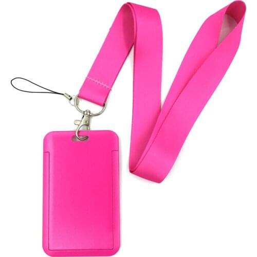Pure Pink Color Creative Lanyard Card Holder Student Hanging Neck Phone Lanyard Badge Subway Access Card Holder Accessories