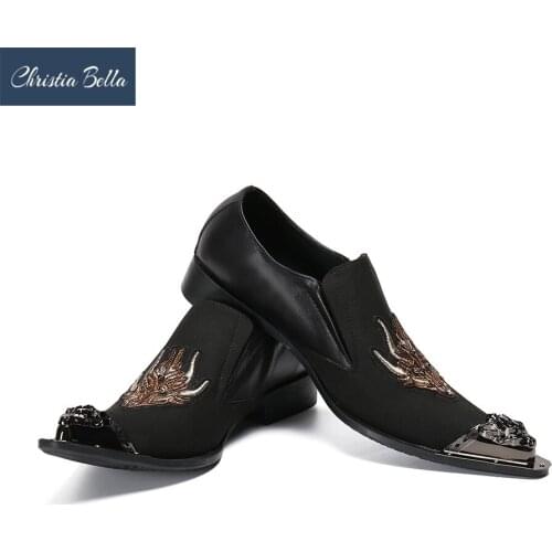 Christia Bella Mens Loafres Pointed Toe Suede Leather Casual Shoes Leisure Party Shoes Luxury Embroidered Design Man Shoes